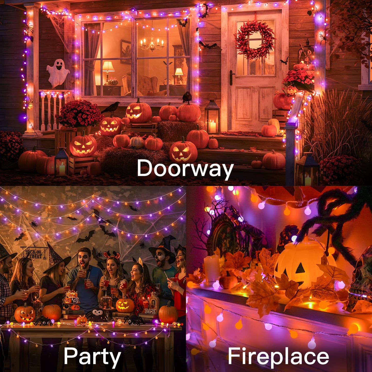 Suddus Halloween Lights Indoor With Remote  33Ft 100 Led Purple And Orange Globe String Lights  Fairy Lights Plug In With 8 Lighting Modes For Bedroom  Home  Office  Halloween Decorations