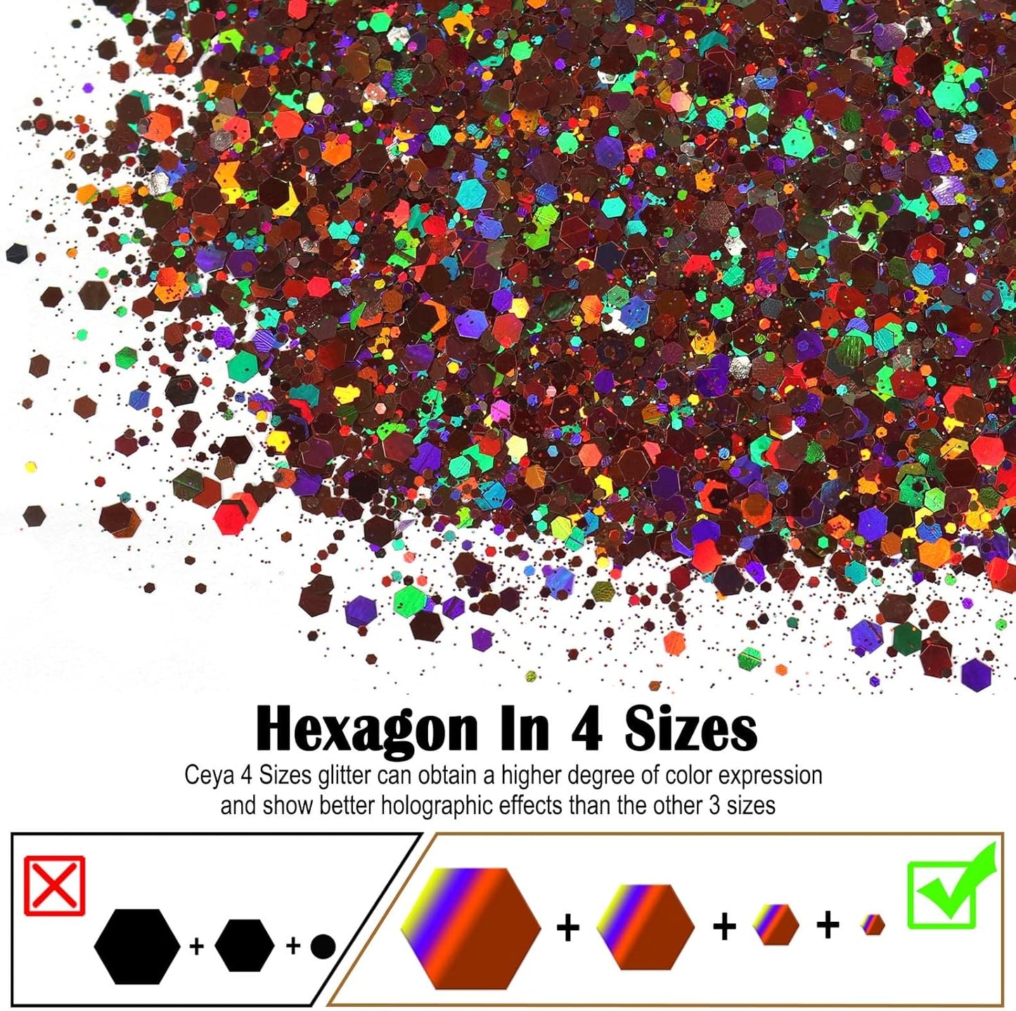 Ceya Holographic Chunky Glitter, 4.9oz/ 140g Brown Craft Glitter Powder Mixed Chunky & Fine Flakes Iridescent Nail Sequins for Nail Art, Hair, Epoxy Resin, Tumblers, Slime, Painting, Festival Decor