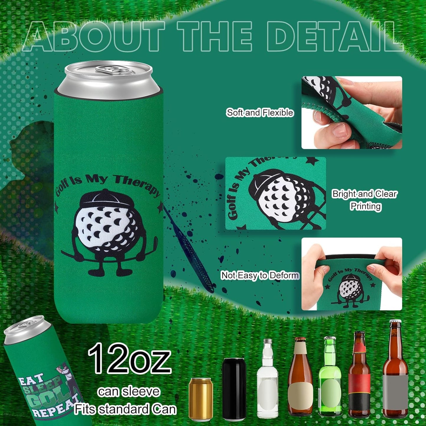Layhit 24 Pcs Funny Golf Themed Can Cooler Hole in One 12 oz Can Sleeve Bulk Golf Gifts Reusable Insulated Neoprene Cup Holder for Golfer Game Party Bachelor(Slim)