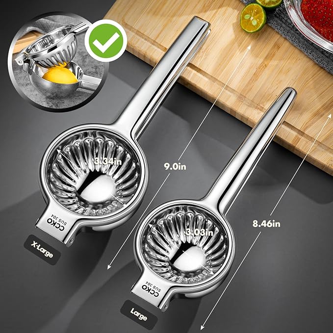 CCKO Lemon Lime Squeezer Stainless Steel Manual Juicer Extra Large Heavy Duty Citrus Juicer Hand Press Max Extraction Fruit Juicer for Oranges Lemons Limes