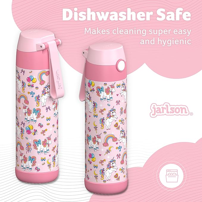Jarlson® Mali Children's Water Bottle, Thermal Stainless Steel Water Bottle, BPA-Free, Leak-Proof, Children's Bottle with Chug Lid, Bottle for School, Nursery (Unicorn, 500 ml)