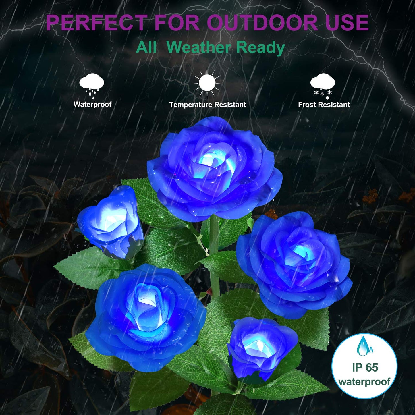 YWYWLED Solar Flower Lights - LED Waterproof Decorative Stake Lights, 1 Pack, Blue, Model 2023-5-12
