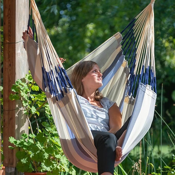 LA SIESTA® - Medium Basic Domingo Hammock Swing Chair & CasaMount - Weather & Tear Resistant Hanging Chair - Outdoor Indoor Hammock Chair w/Suspension Kit for Walls Ceilings Square Beams - Sea Salt