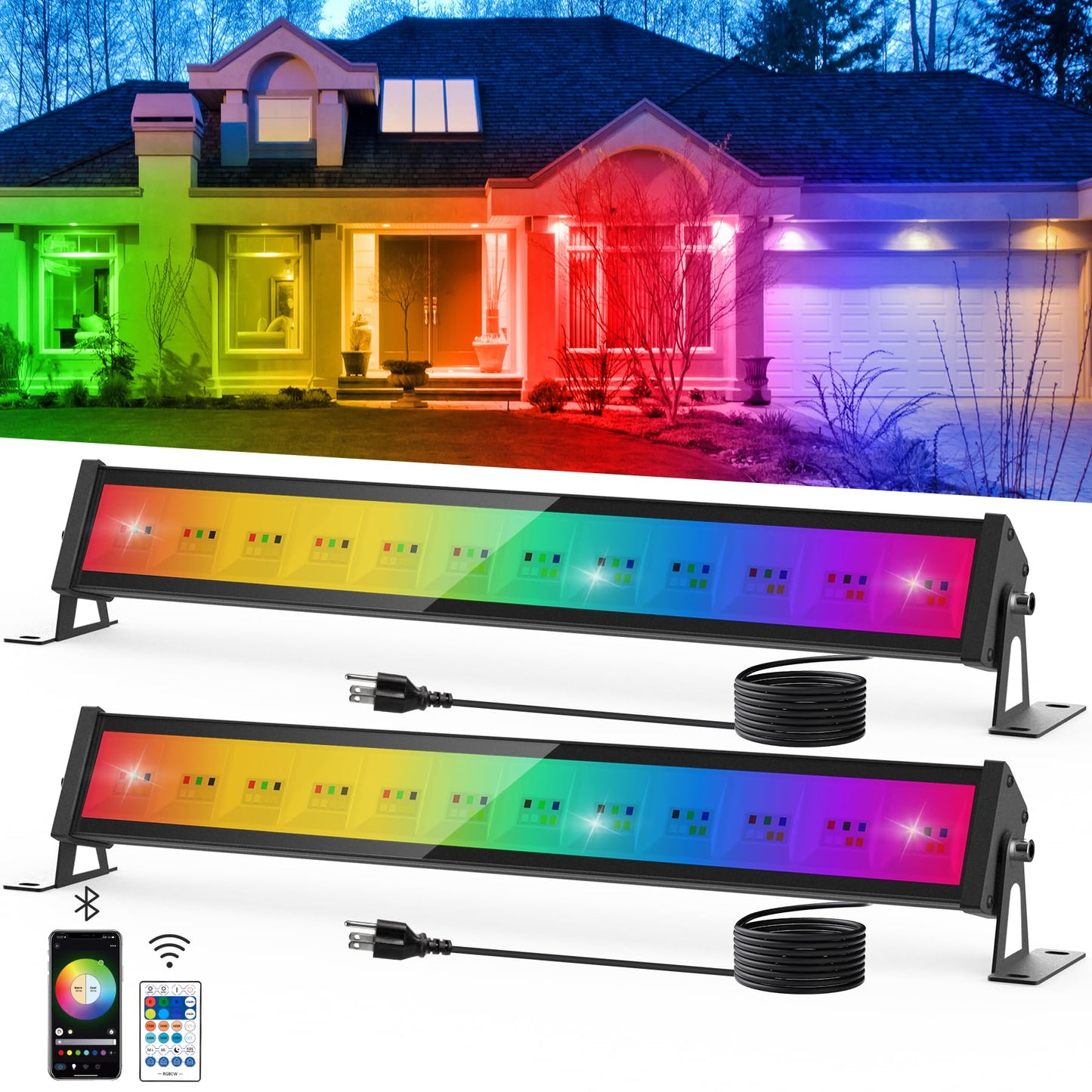 T-SUN RGBCW Wall Washer Lights 50W 2-Pack with APP & Remote Control, Music Sync, Aluminum, Model TS-F0410-RGBCW-BT-US-2P