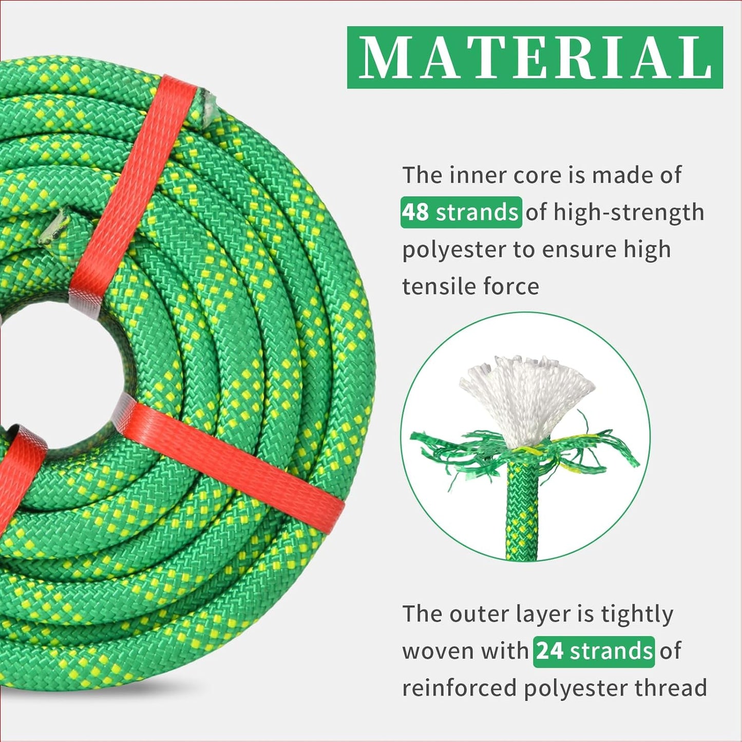 Arborist Rope Tree Climbing Rope 1/2 Inch 48 Strands Bull Rope for Construction Climbing Swing Sailing