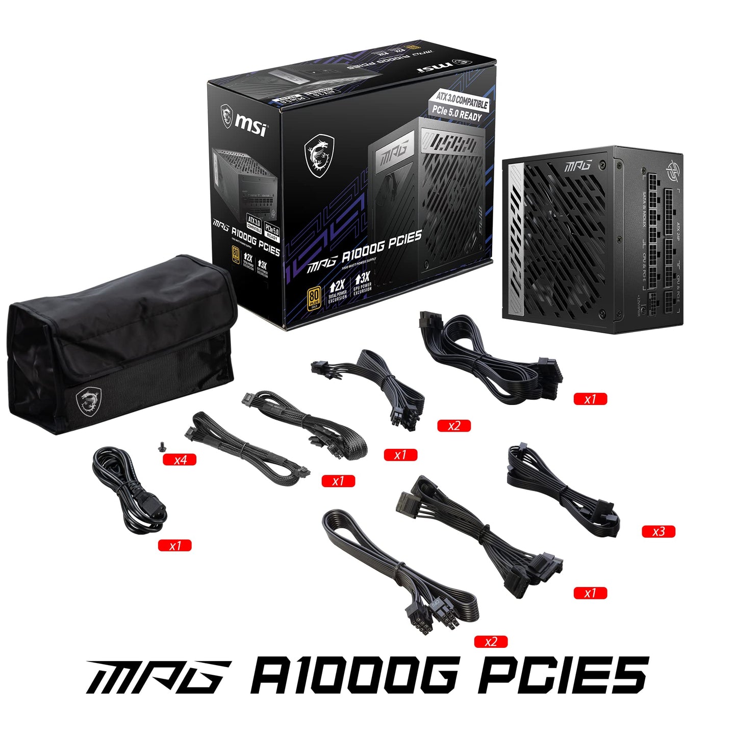 Msi Mpg A1000G Pcie 5.1 & Atx 3.1 Gaming Power Supply - Full Modular - 80 Plus Gold Certified 1000W - 100% Japanese 105C Capacit