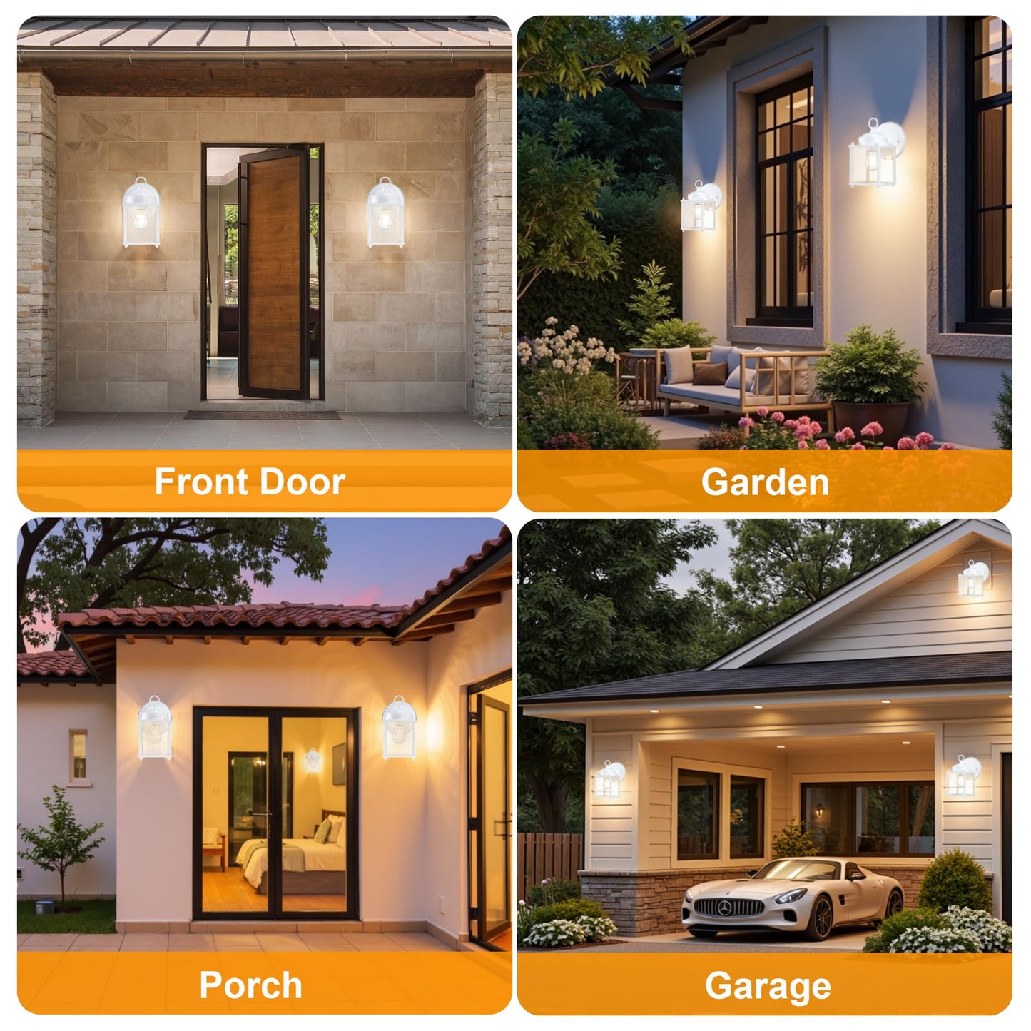 Gruenlich Outdoor Wall Sconce  Exterior Wall Lighting Fixtures With Clear Glass  Front Porch Lighting  Anti-Rust Outside Lights For Patio  Doorway  White  2 Pack
