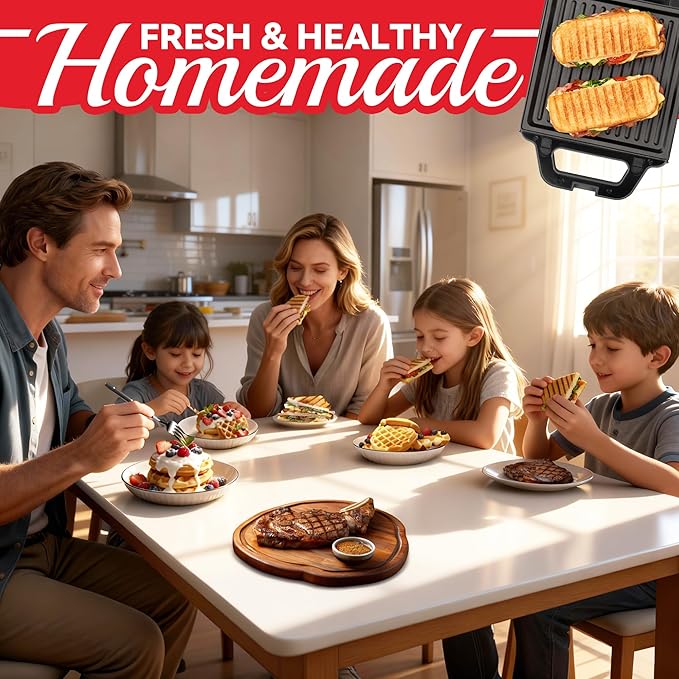 2 in 1 Mini Waffle Maker with Removable Plates, Panini Press Sandwich Maker, Sandwich Press, Waflera Electrica, Sandwichera Electrica, 4 X 4 Inch Classic Waffle Maker for Kids, Graphite