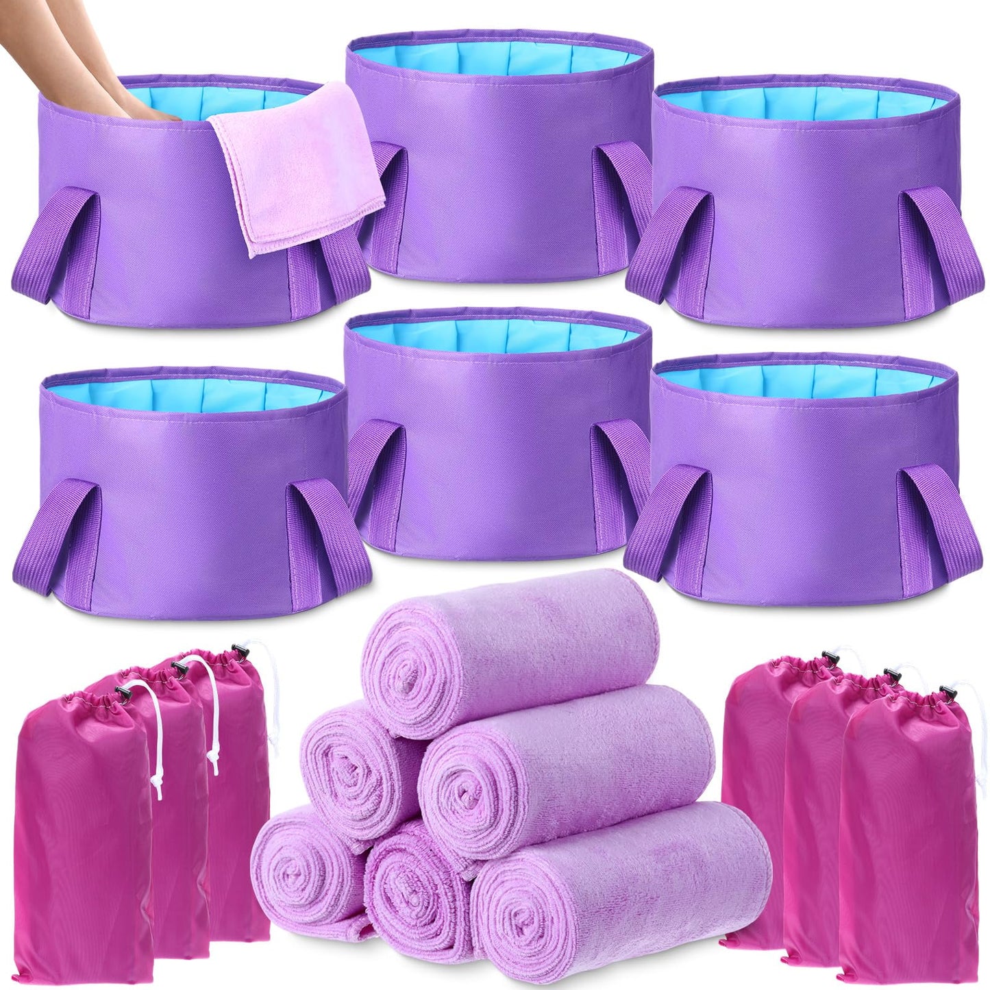 FillTouch 12 Pcs 15L Foldable Foot Soaking Tub Kit Portable Foot Bath Tub for Soaking Feet with Towel and Storage Bag Soak Spa B