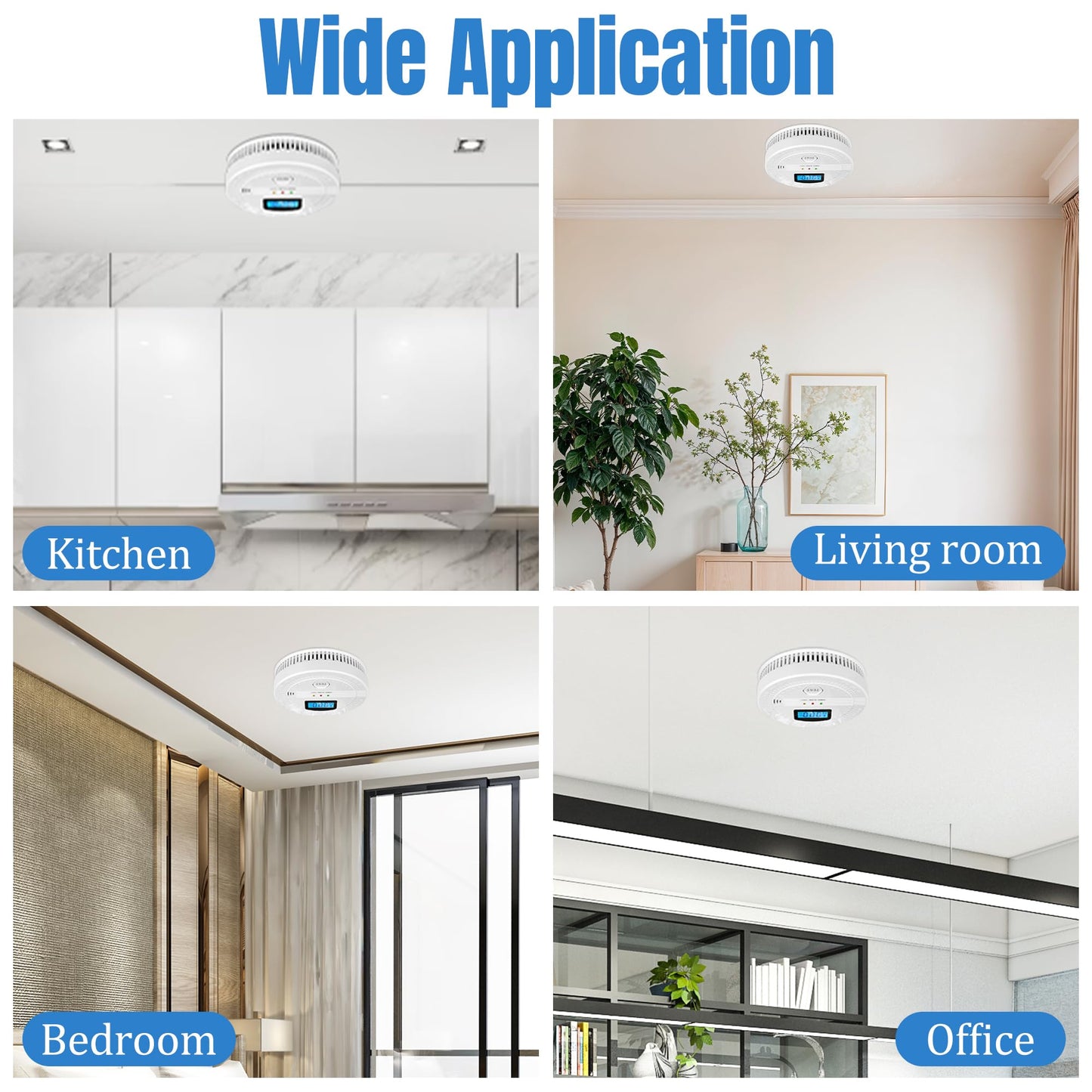 GQIRIL Smoke and Carbon Monoxide Detector - Battery Powered Monoxide Alarm with Dual Sensor and Digital Display, Portable Fire and CO Warning Light Indicators for Kitchen Home (No Battery) 2 Pack