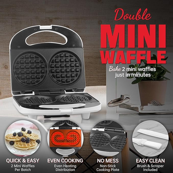Double Mini Waffle Maker Machine, Chaffle Maker, Waflera Electrica, Small Waffle Iron for Waffles, Keto Chaffles, Hash Browns, Cookies, 4 Inch