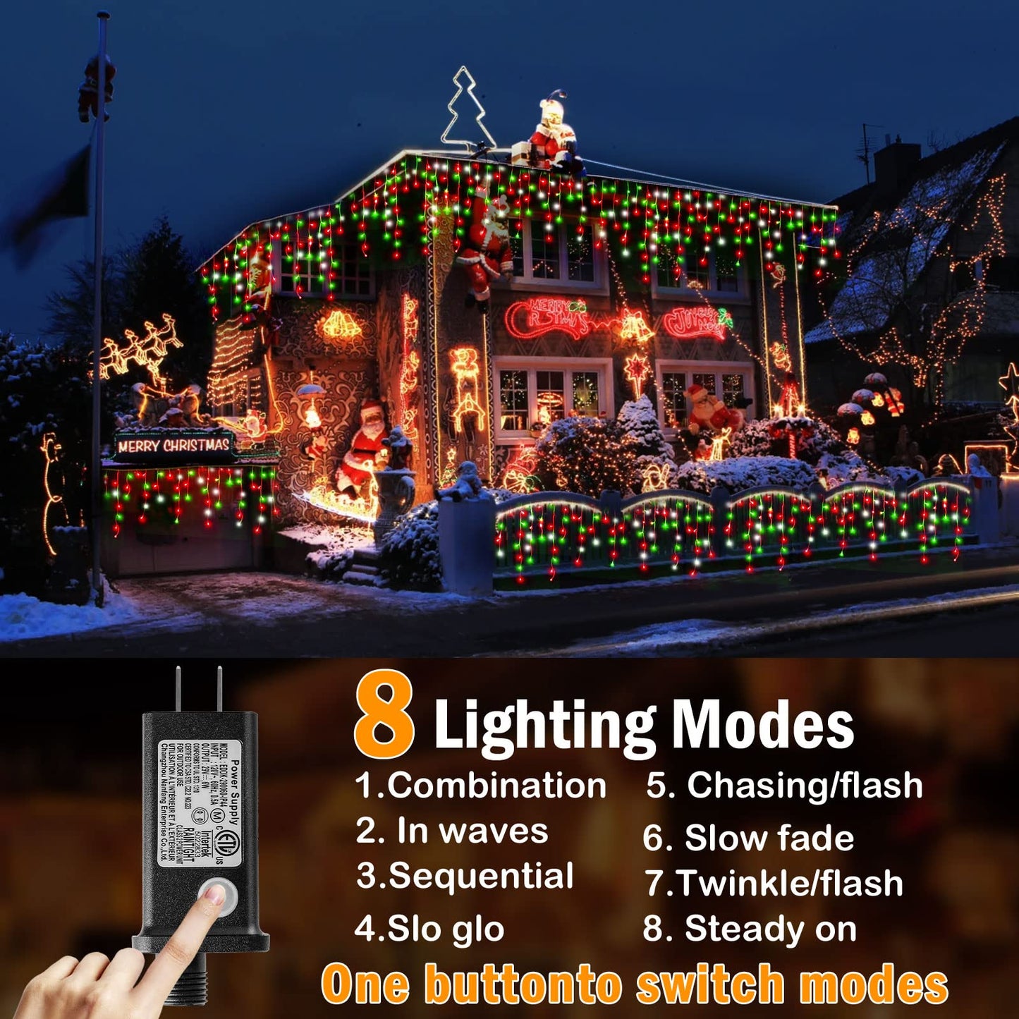 Hezbjiti Christmas Lights - 1600 LED 164FT Rain Drop Fairy String Curtain Lights, Red+Green, 8 Modes, Indoor/Outdoor Decor