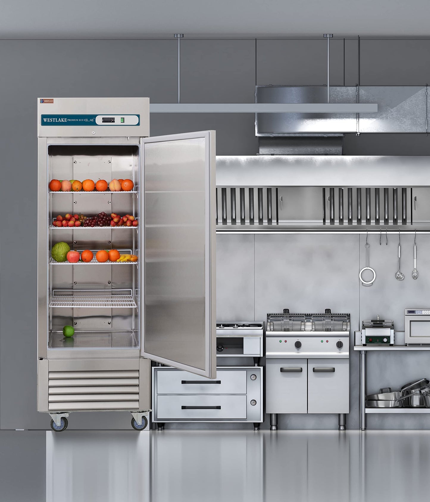 WESTLAKE Commercial Freezer 27"W Stainless Steel Reach-in Solid Single Door Upright Fan Cooling 23 Cu.ft Freezer for Restaurant, Bar, Shop, etc
