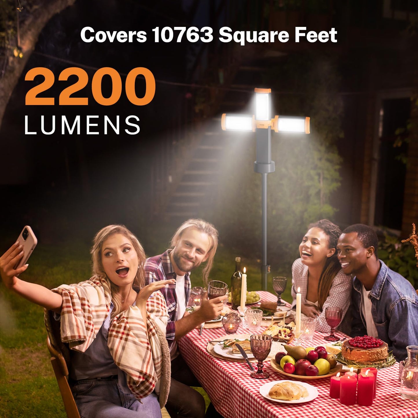 OGERY Rechargeable 10000mAh Camping Light with Stand 6.5 ft Max Height, Cordless Work Light with 3 LED Lamp Heads, 2200 Lumens Camping Essentials Gear Emergency Flashlight with Detachable Tripod