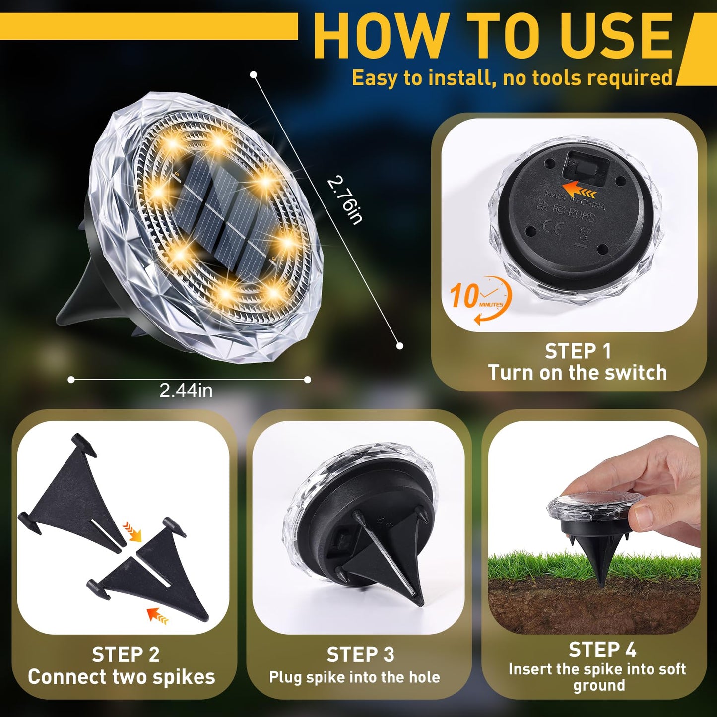 Fortulux Solar Ground Lights  Solar Disc Light Outdoor Waterproof Landscape Lighting Garden Lights For Pathway  Yard  Deck  Lawn  Patio  Swimming Pool Walkway(Warm  12Pack)