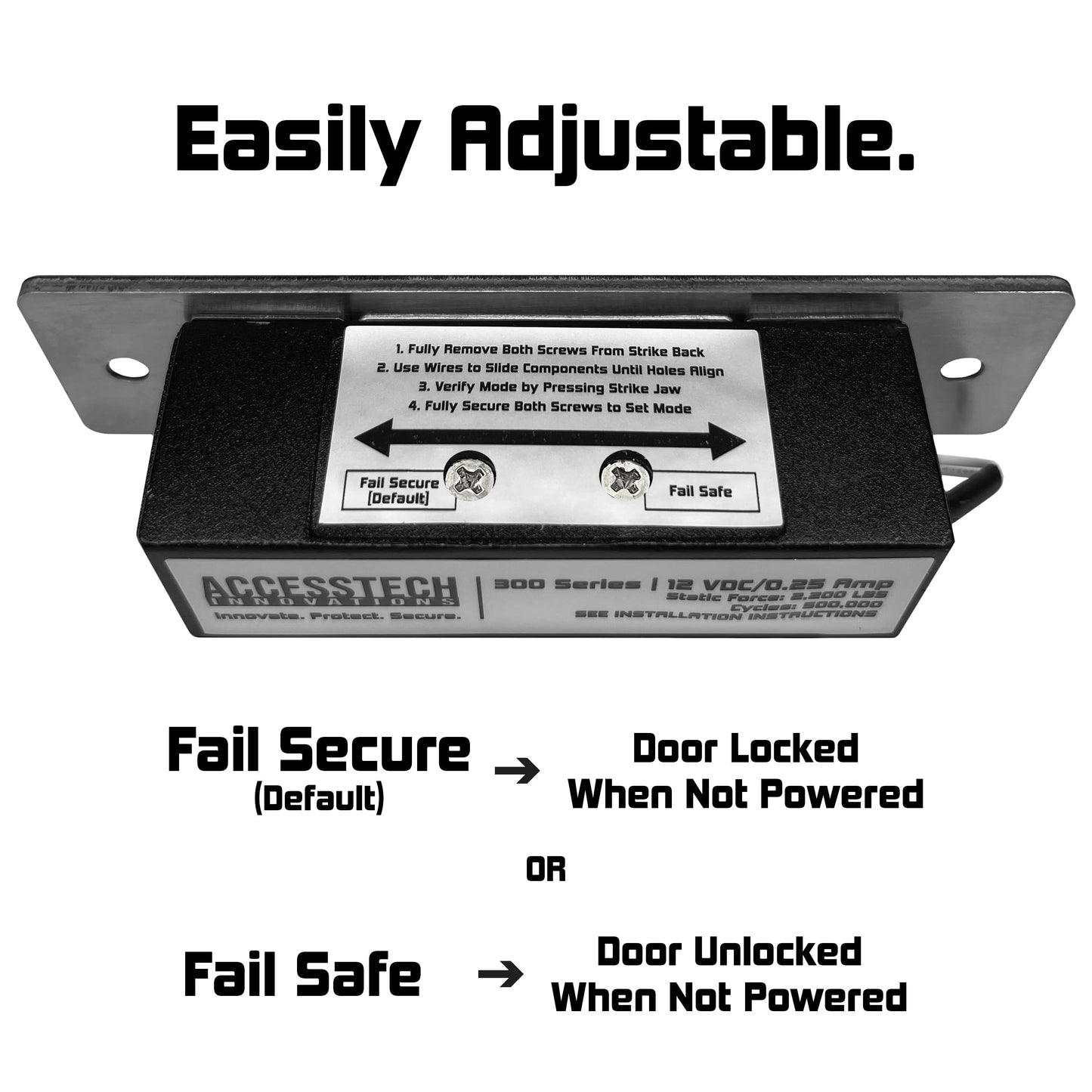 Heavy Duty Electric Strike Door Lock ANSI Standard Access Control System | 2,200+ LBS | Fail-Secure/Fail-Safe Adjustable | 12VDC Input Voltage | AccessTech Innovations | Model: 300