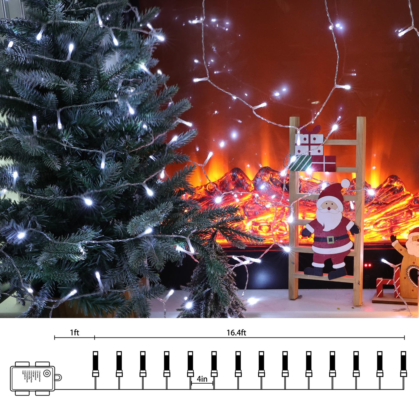 Lomotech Battery Operated Christmas Lights - 4 Pack Total 66Ft 200Leds String Lights 8 Modes Waterproof With Timer For Home  Garden  Party  Holiday  Tree Decoration (Clear Wire  Warm White)