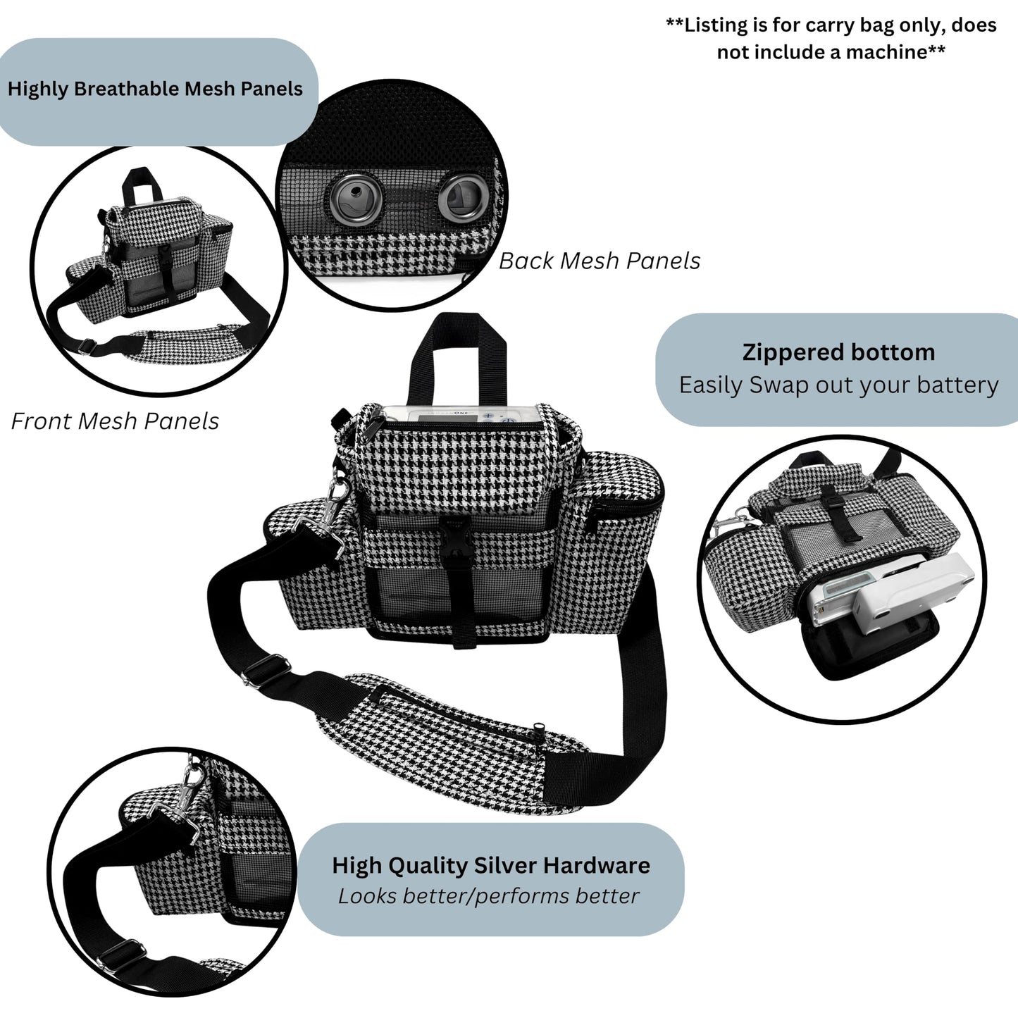 Carry Bag Fit for Inogen One G4/Inogen Rove 4 ONLY, Lightweight Purse/Crossbody Bag with Carry Strap, Room for Extra Battery, Pockets for Phone, Keys, Credit Cards, Zippered Bottom