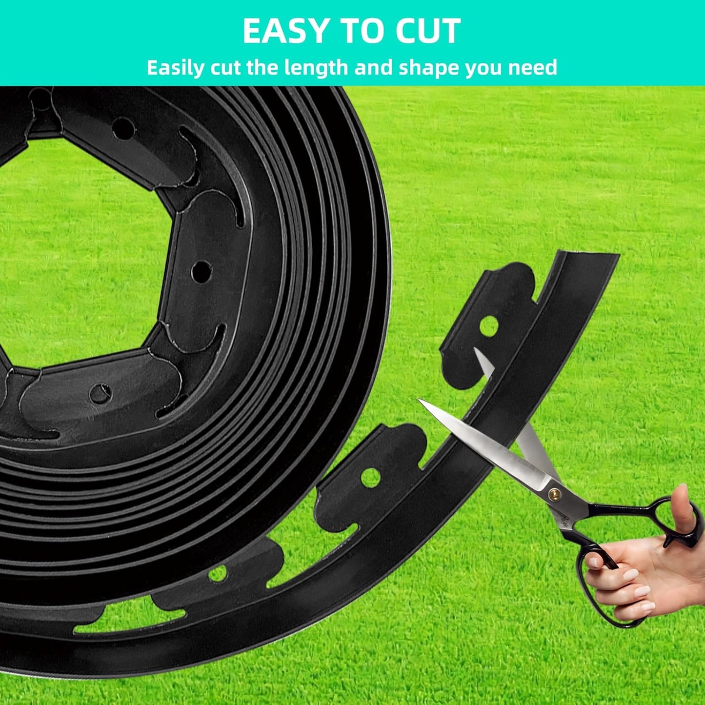 Landscape Edging Coil 66 FT, 4 Inch Tall Garden Edging Border Flexible Lawn Edging Kit with 60 Spikes, Plastic Edging for Landscaping Flower Beds Yard Pathway Paver Edging (4IN x 66FT, Black)