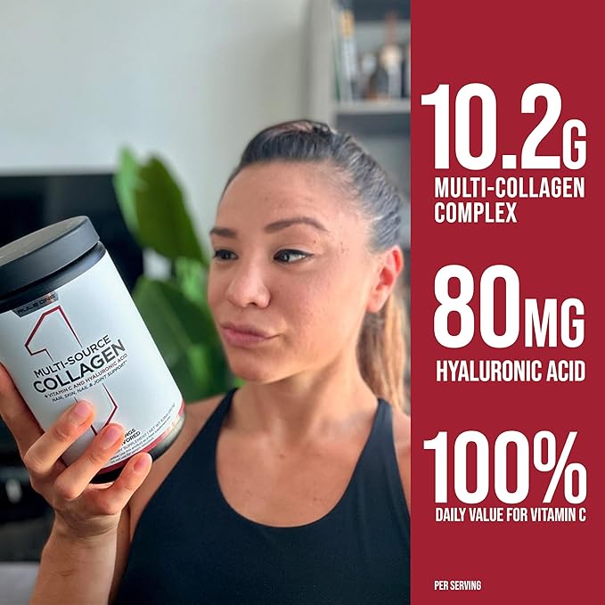 Rule 1 Multi-Source Collagen Powder - Bovine, Chicken, Fish & Eggshell Collagen Sources + Hyaluronic Acid & Vitamin C for Hair, Skin, & Nail Support (25 Servings, Unflavored)