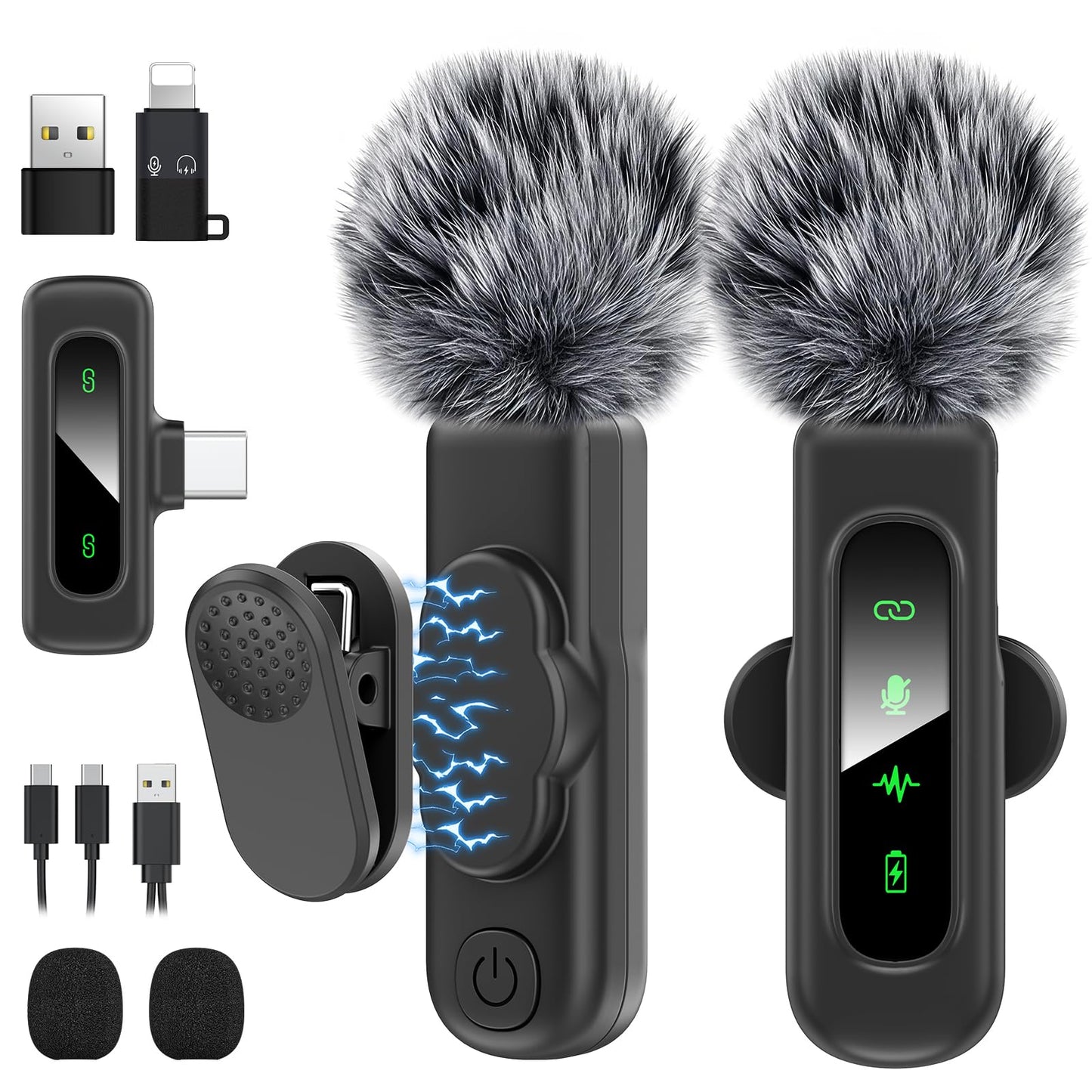 HEHOTTC USB C Mini Wireless Lavalier Microphone for iPhone/Android,Lapel Mic with Magnetic Clip-on for Record Video,Lav Mic with