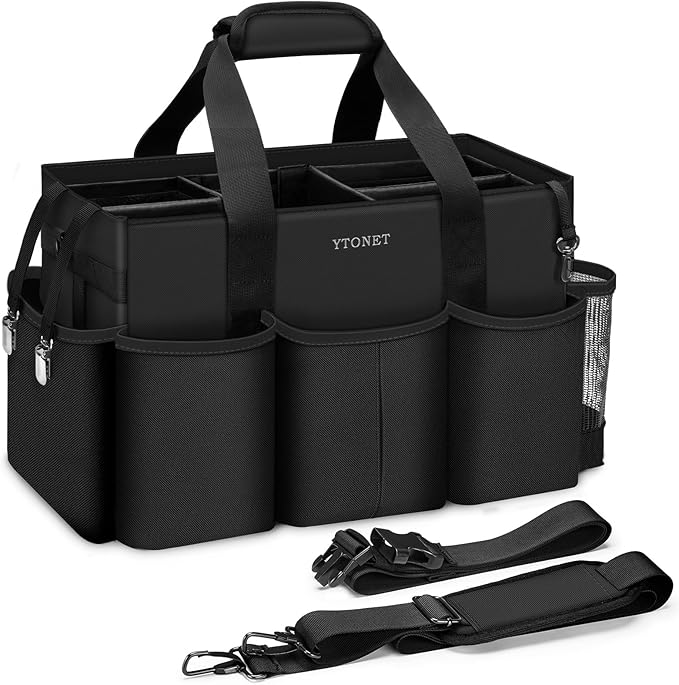 Ytonet Wearable Cleaning Caddy Bag, Large Cleaning Supplies Organizer with 4 Foldable Dividers, Caddy Organizer with Handl...