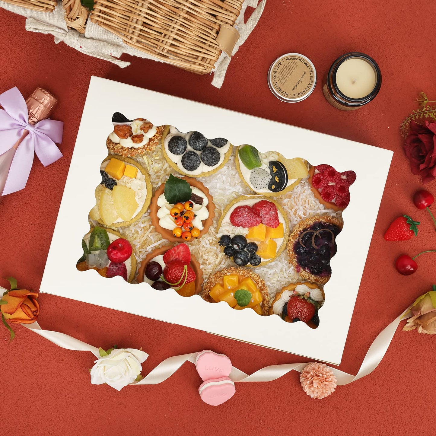 TOMNK 30pcs Cookie Boxes, 14x10x2.5 Inch Large Bakery Boxes with Window for Treats, Pies, Chocolate Strawberries Muffins, Donuts, Dessert
