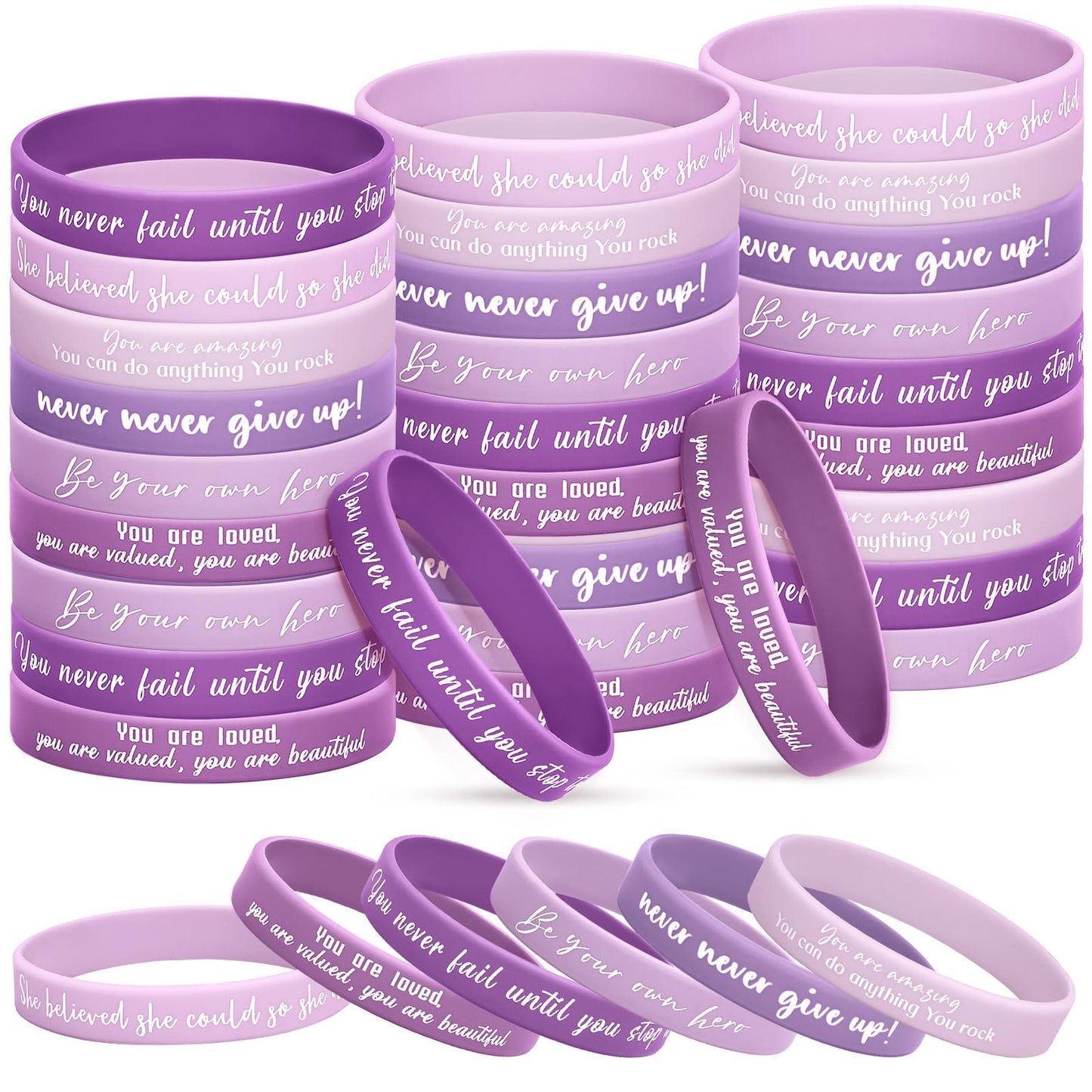 Sasylvia 30 Pcs Motivational Quote Rubber Wristbands Inspirational Silicone Bracelets Stretch Unisex Wristbands for Women Men Gr