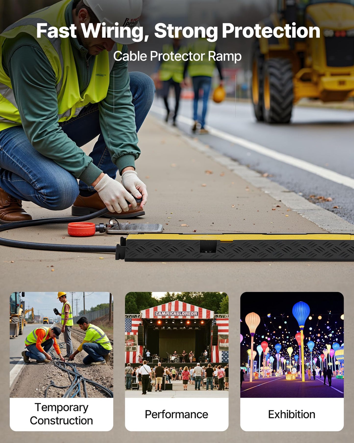 Vevor Cable Protector Ramp, 2 Channel Rubber Cord Hose Wire Cover, 1.3 X 1.2 In Channel Size, 39.57 Traffic Driveway Speed Bum