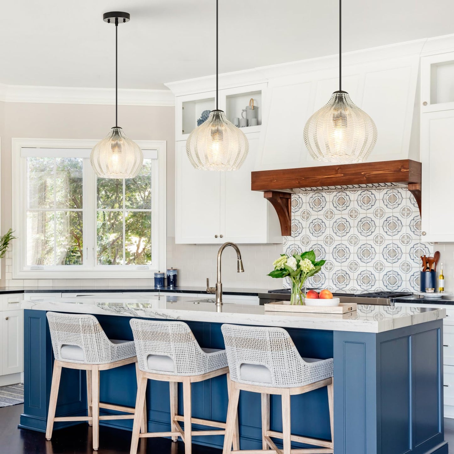 Viluxy Glass Pendant Lights For Kitchen Island Modern Globe Pendant Light Fixture 1 Light Clear Glass Farmhouse Hanging Light Adjustable For Dining Room Entryway Hallway