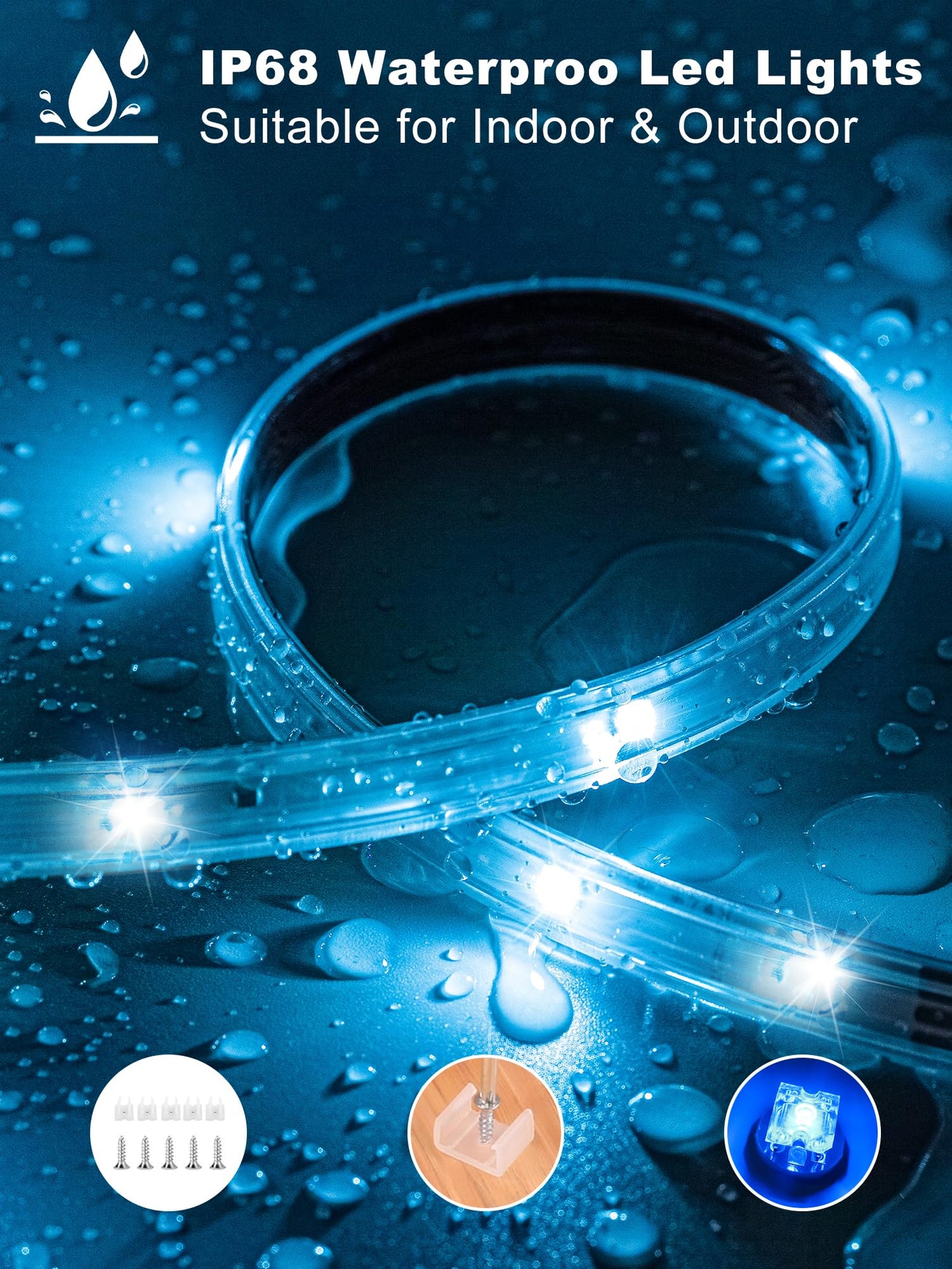 Ledagic Waterproof LED Strip Lights 200ft, RGB Music Sync, Remote & App Control, Plastic, Model Led-rgbwp003-3, White