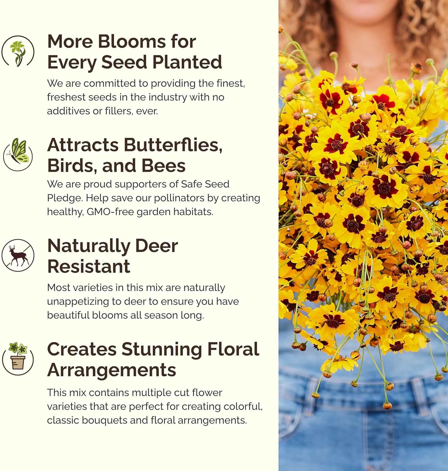 Eden Brothers All Annual Wildflower Mixed Seeds for Planting, 1 lb, 480,000+ Seeds with Sunflower, Indian Blanket, Scarlet Flax | Attracts Pollinators, Plant in Spring, Zones 3, 4, 5, 6, 7, 8, 9, 10