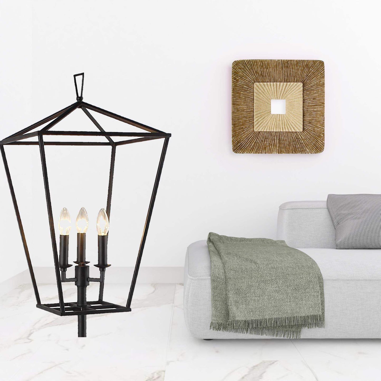Homeroots Black Three Light Floor Lamp With Geometric Shade - 64 X 14 X 14 In.