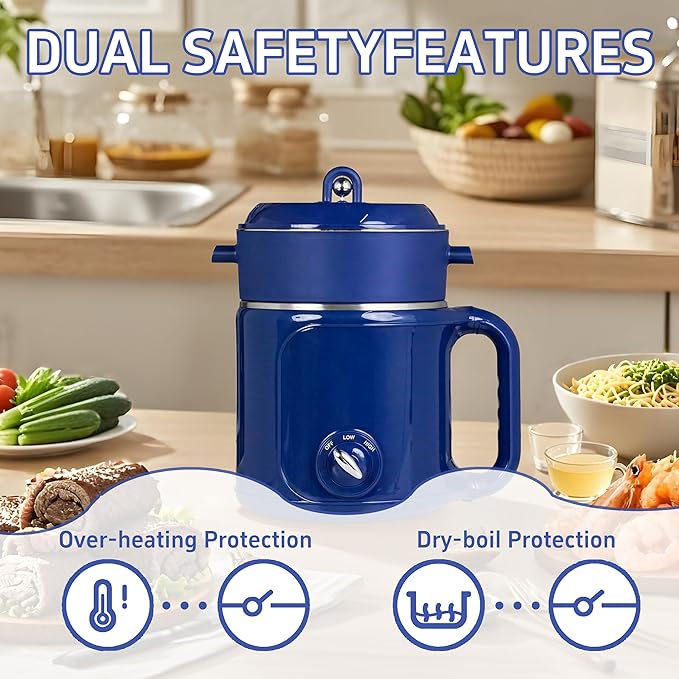 Hot Pot Electric With Steamer,Rapid Noodles Electric Pot,2.0L Stainless Steel For Cooking Noodles Oatmeal Pasta,Shabu Shabu Dorm Lazy Pot