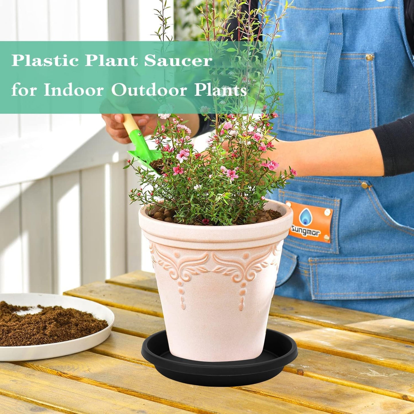 4 Pack Plant Saucer 14 Inch, Heavy Sturdy Plastic Plant Trays for Pots, Plant Water Catcher Tray for Plants, Flower Pot Saucers, Plant Saucers for Indoors Outdoor