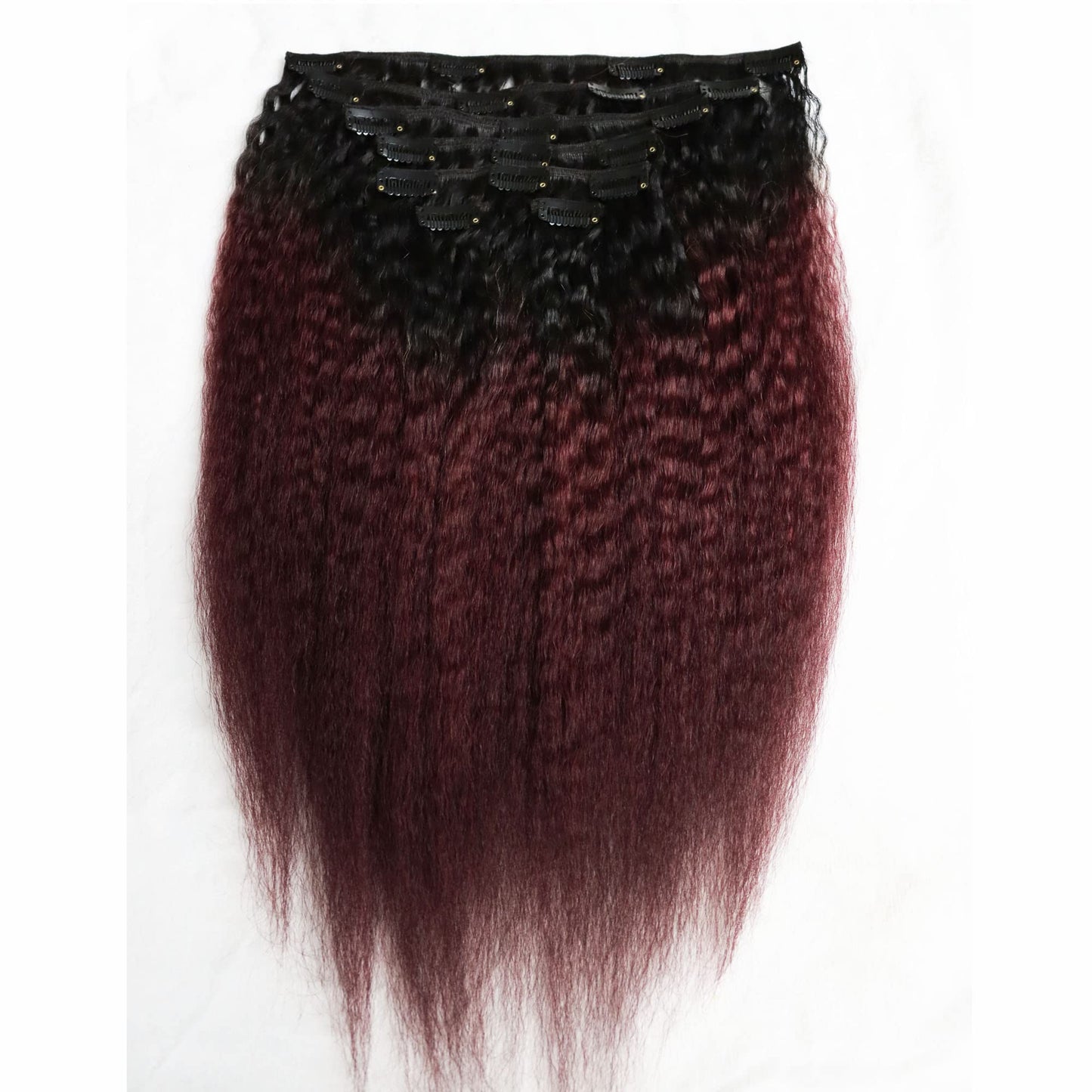 IXTUYLL Virgin Human Hair Clip In Extensions Ombre Dark Red 99J Kinky Straight 120 Grams Clip Ins Hair Extensions Real Human Hai