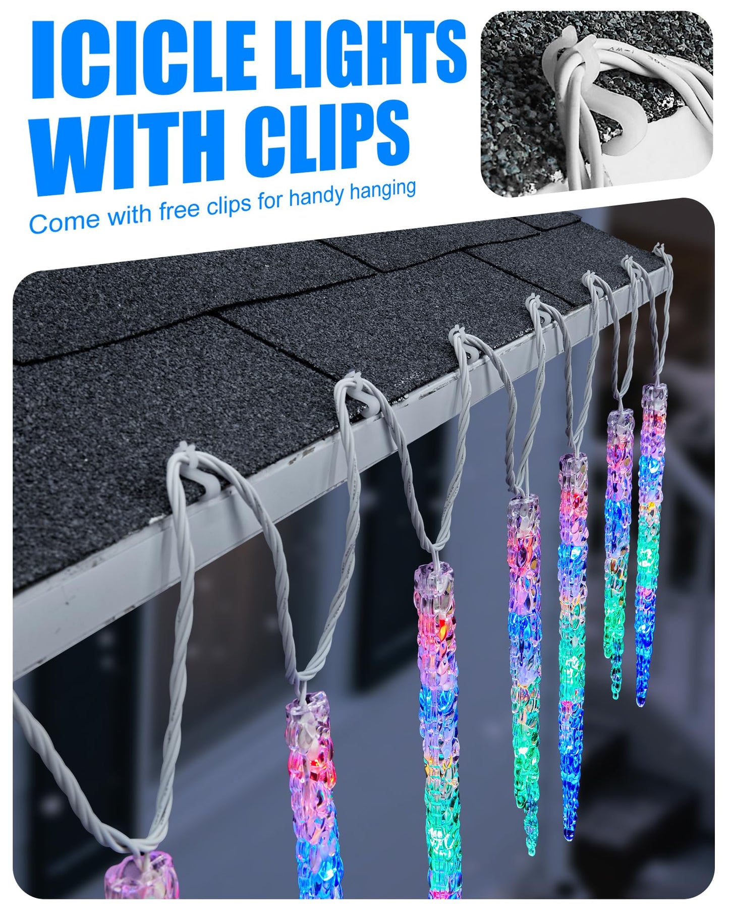 Minetom Icicle Lights Outdoor 100 LED Twinkling 20 Tubes 20ft Multicolor Model 39416A