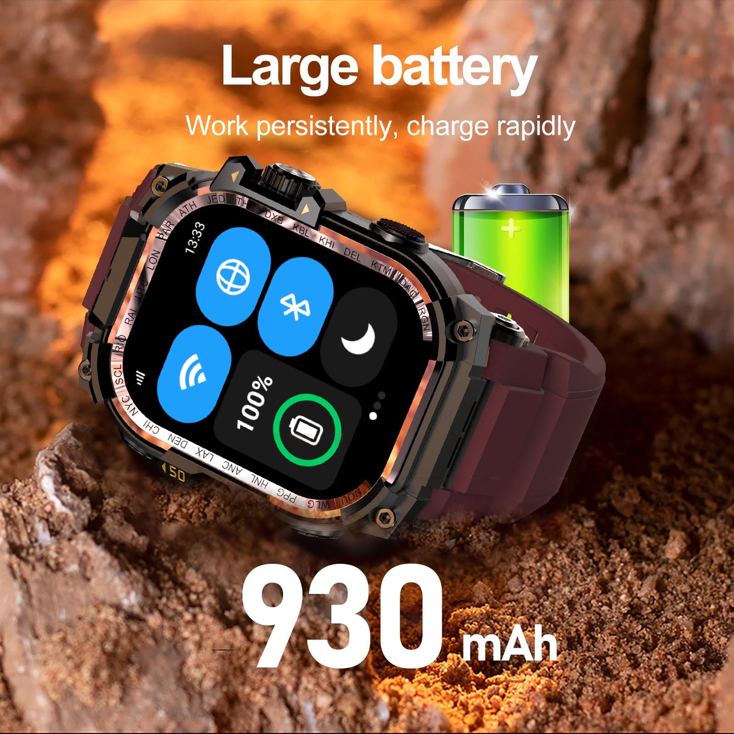 4G SIM Card Android Smartwatch with GPS & WiFi, Military Outdoor Watch for Men, App Downloadable, 2.06" AMOLED Large Screen for Video Chat, HD 180° Rotatable Camera, Health Activity Tracker (Black)