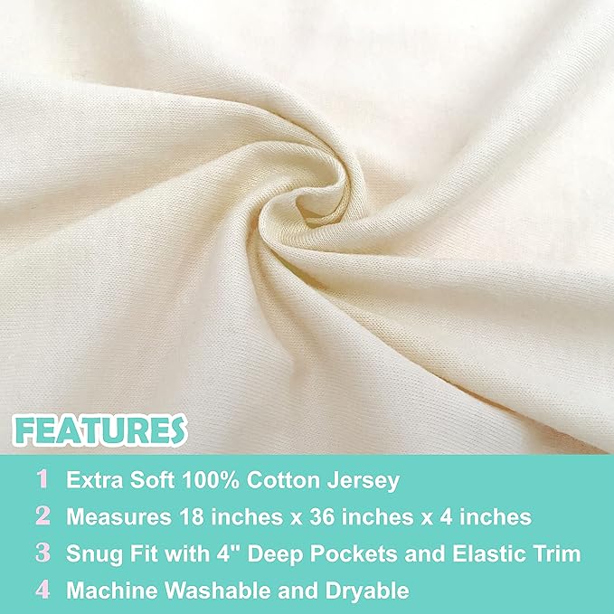 American Baby Company 100% Natural Cotton Fitted Cradle/Bassinet Sheet 36" x 18" - Soft, Breathable & Hypoallergenic Bed Sheet, Cream, Neutral for Boys & Girls