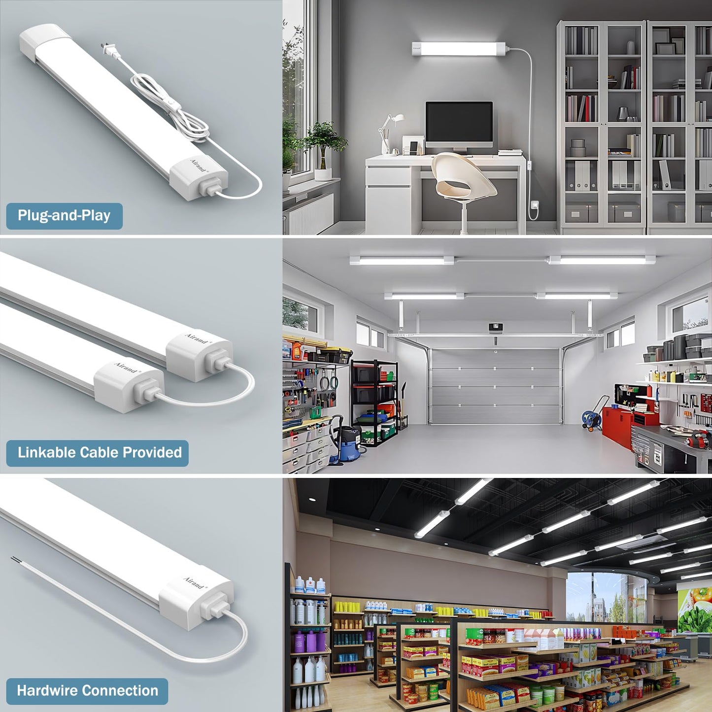 Airand LED Ceiling Light Fixture 18W 2ft Flushmount Daylight White PC Plastic Model 1100-1300