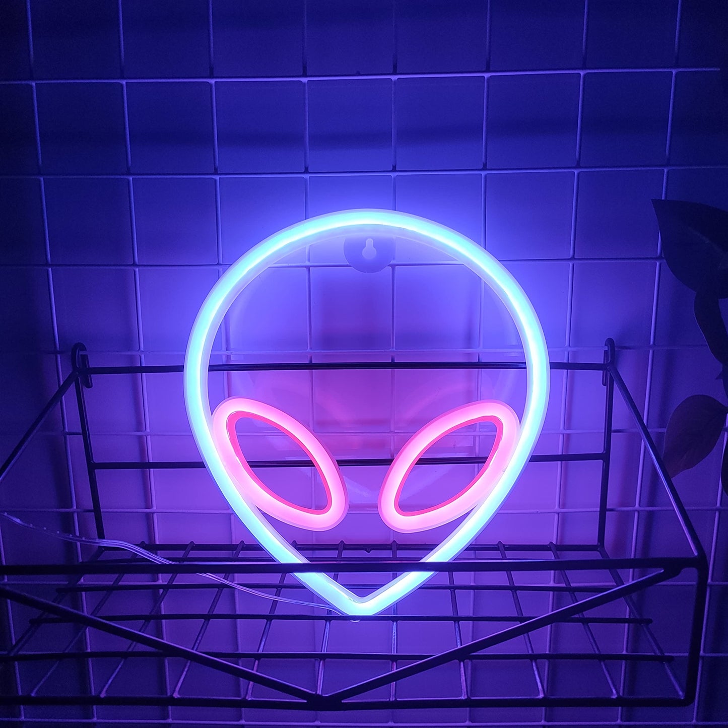JYWJ Alien Neon Light - USB & Battery Powered LED Sign, Blue+Pink, Model JY-AL-BP01, Perfect for Home & Business Decor