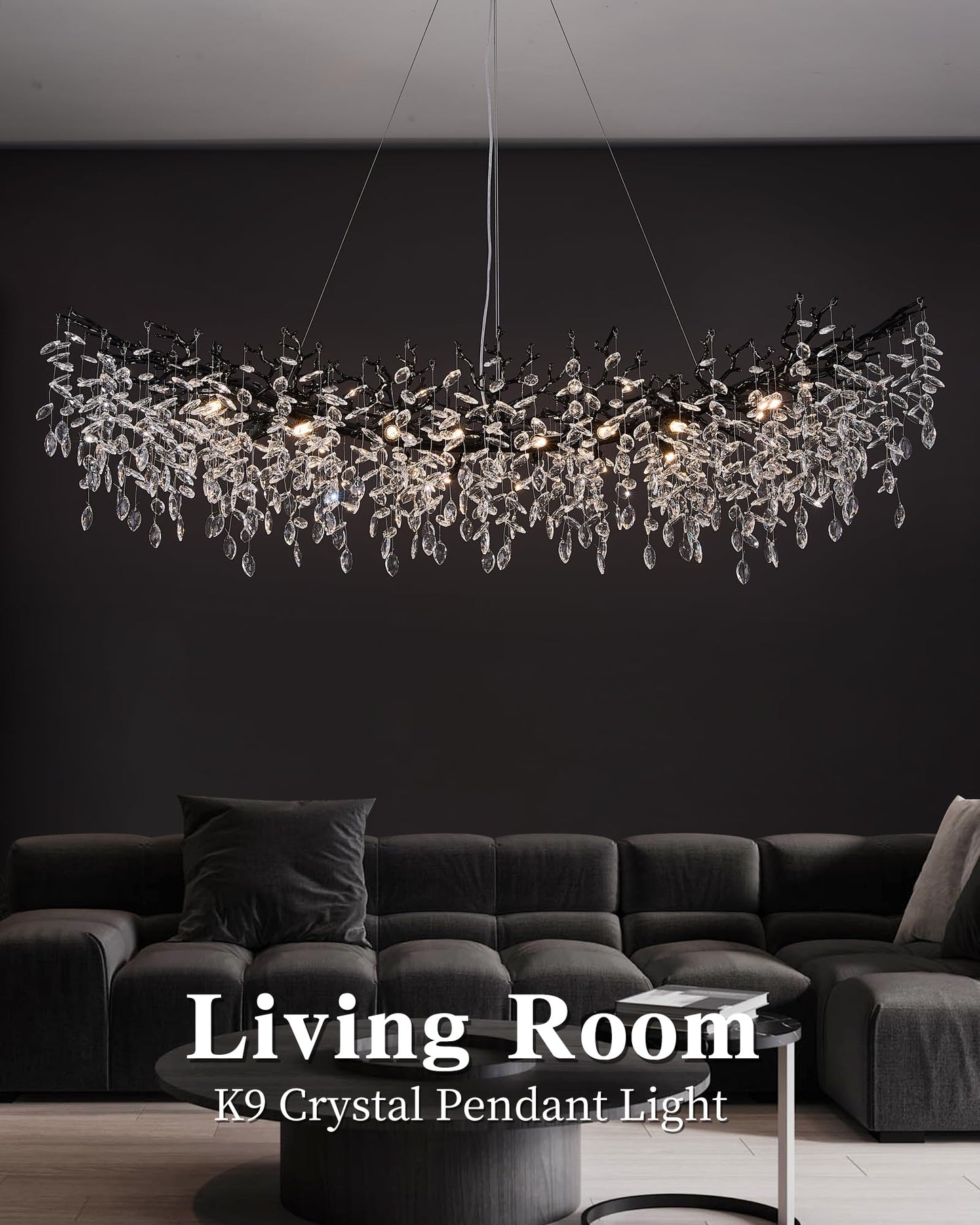 Black Chandelier  16 Light Modern Chandelier For Dining Room Over Table  Industrial 63 Hanging Lighting With K9 Crystal Tree Branch Rectangular Chandeliers For Living Room Kitchen Island
