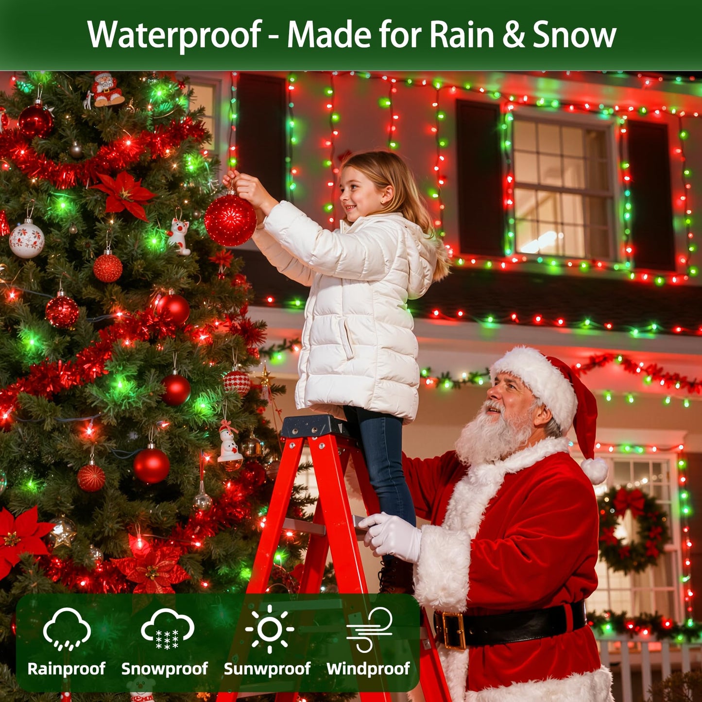 Quhuatu 1500 Led 470Ft Christmas Lights Outdoor 12 Lighting Modes Christmas String Lights With Timer  Dimmable Red & Green Led Stringlights Waterproof For Yard Tree Wedding Party Holiday Red & Green