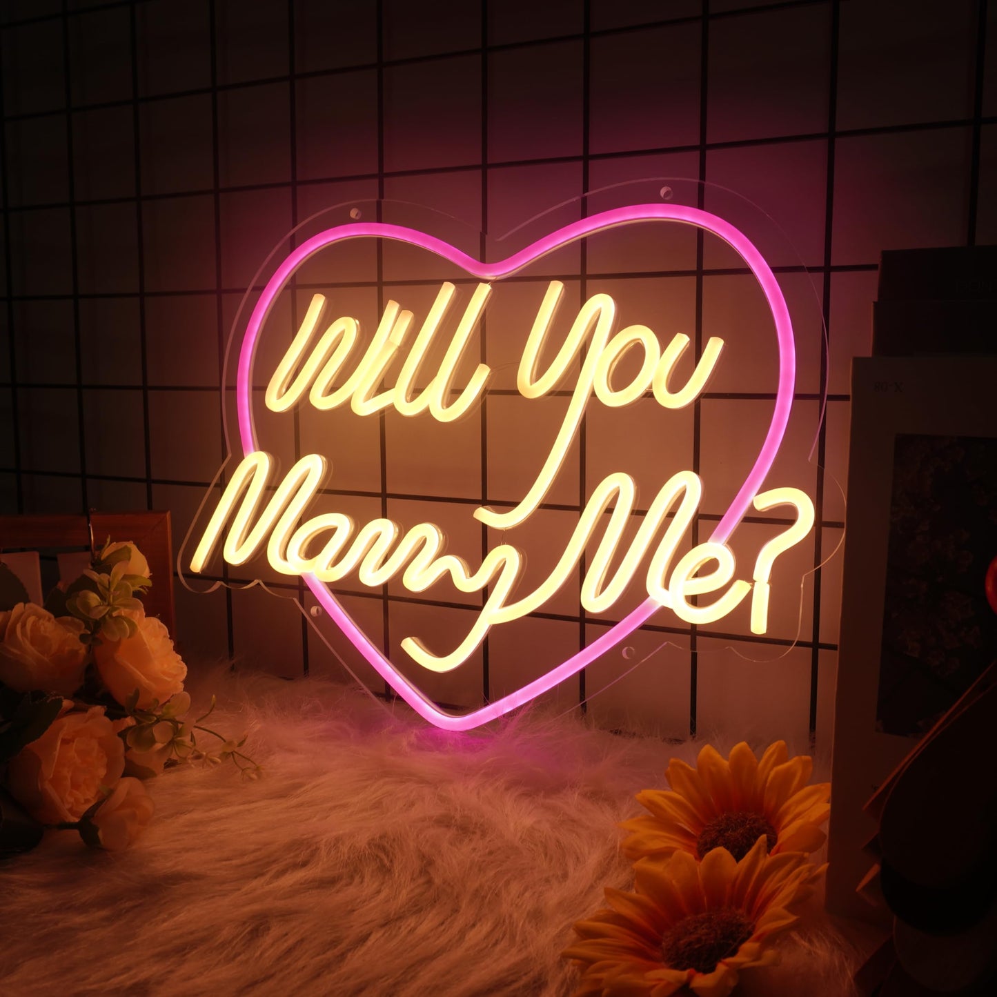 Will You Marry Me Neon Sign 16.34X12.8 Led Proposal Light - Wedding Engagement Decor  Valentines Day Gift For Girlfriend Bridal Shower Usb Powered Wall Art