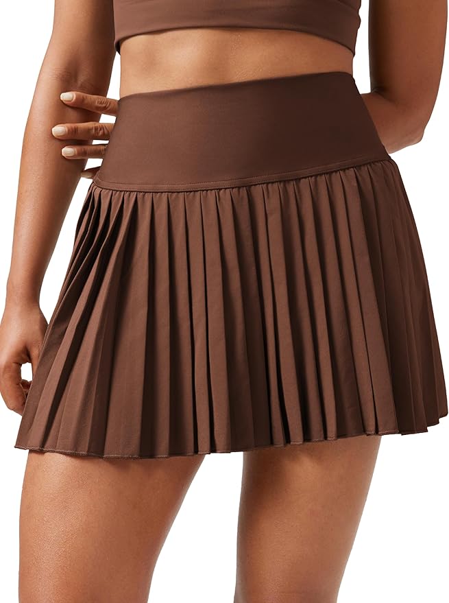 CRZ YOGA High Waisted Pleated Tennis Skirts for Women - Mini Lined Casual Tummy Control Skort with Pockets