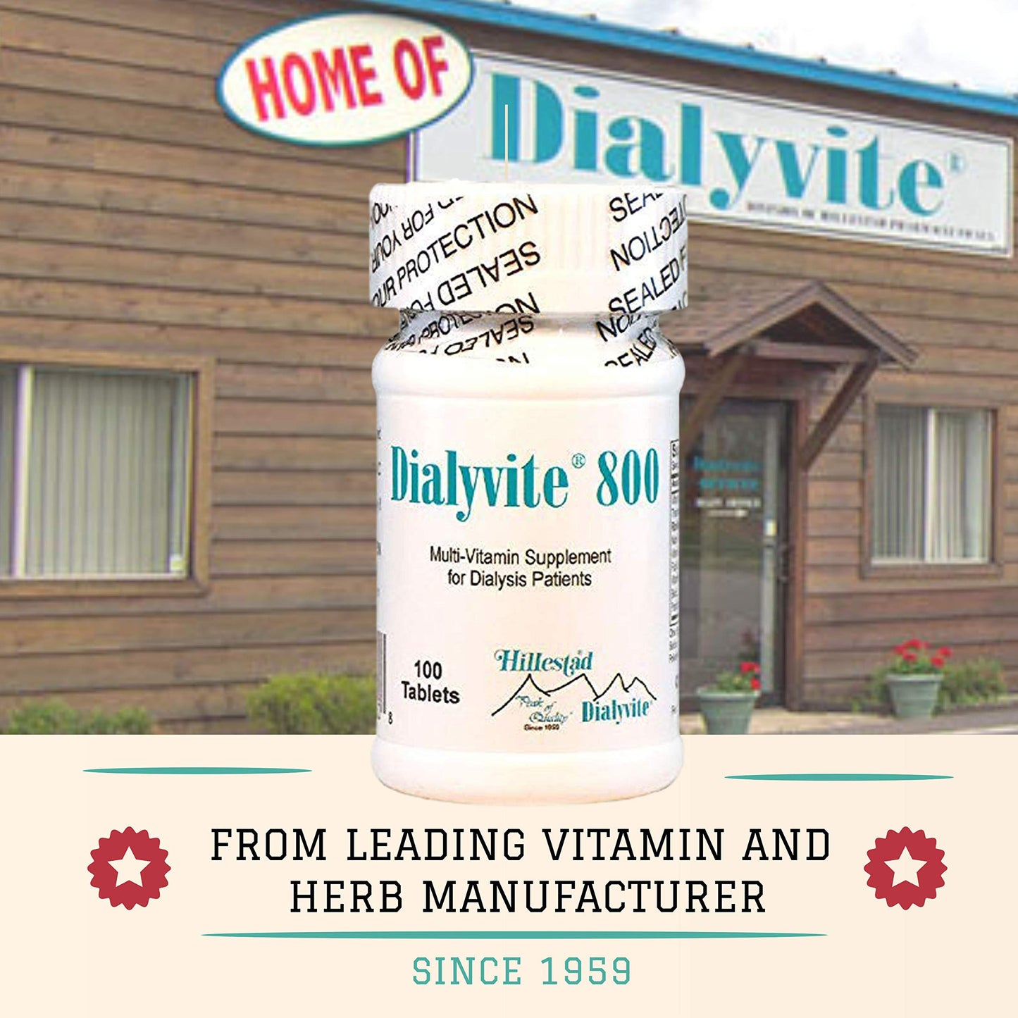 Hillestad Labs Dialyvite 800 Multi-Vitamin Supplement for Dialysis Patients, 100 Tablets, Yellow, Original