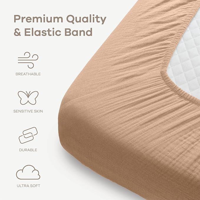Comfy Cubs 100% Muslin Cotton Fitted Crib Sheet - Soft, Standard & Breathable Crib Sheets for Toddler Mattress - Snug Fit, Secure Elastic with Beautiful Packaging for Boys & Girls - Cedar