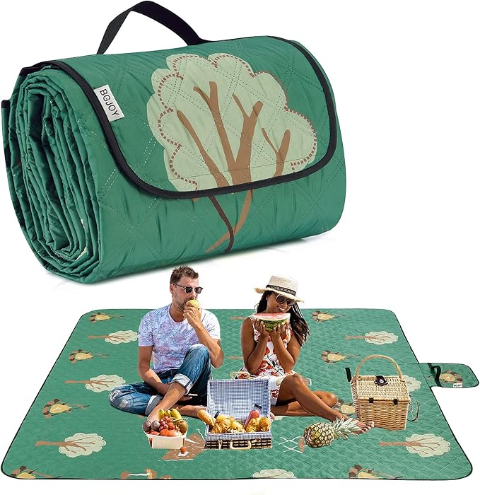 Large Waterproof Sandproof Picnic Blanket - Foldable Outdoor Blanket with Carry Strap - Lightweight - Fits 2-4 Adults - For Beach, Camping, Grass, Lawn, Park