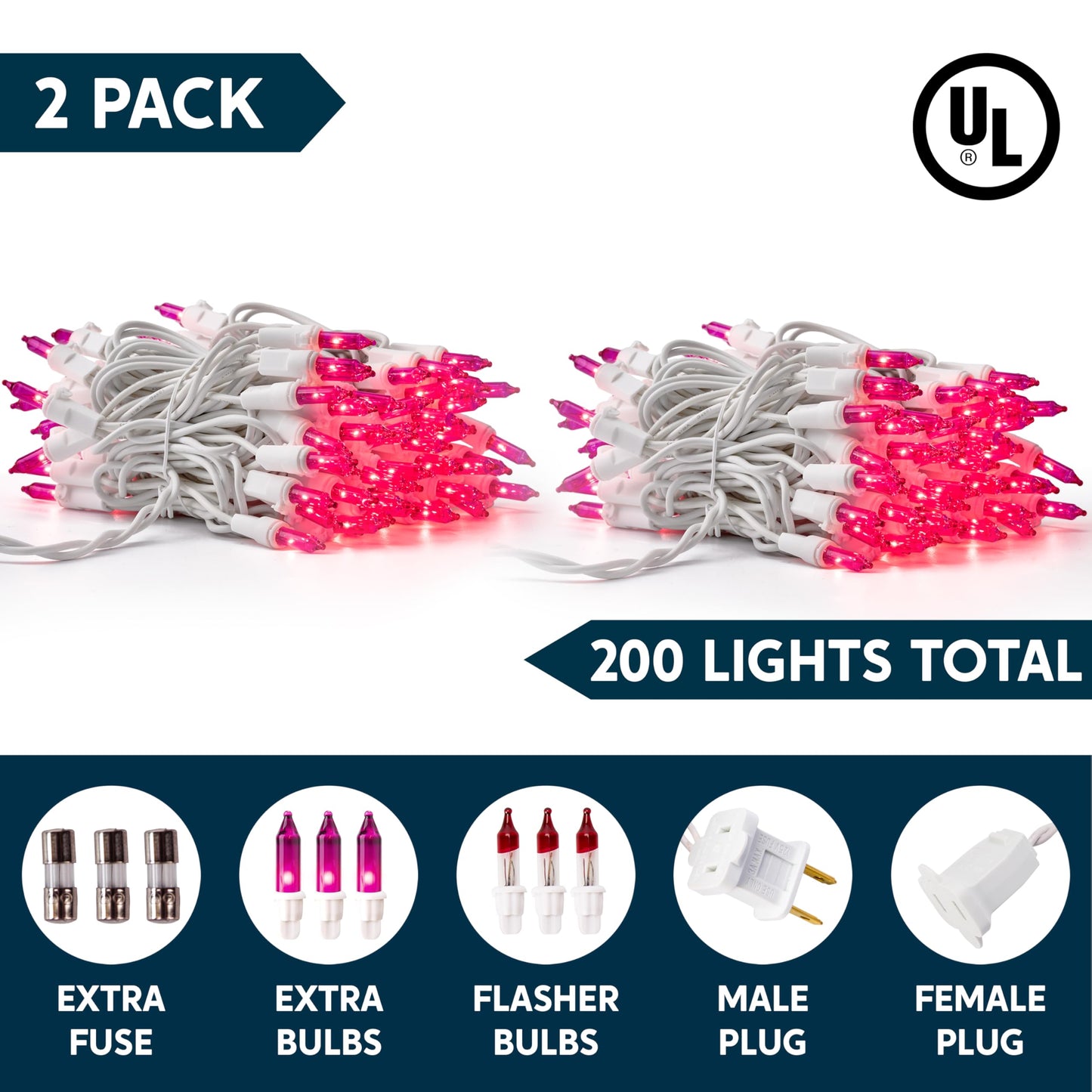 Joiedomi Christmas String Lights Indoor 200(2?100) Mini Pink Light 42.8 Ft Lighting Decor For Dorm Classroom Bedroom Holiday Wedding Party Garland Birthday Festival White Wire
