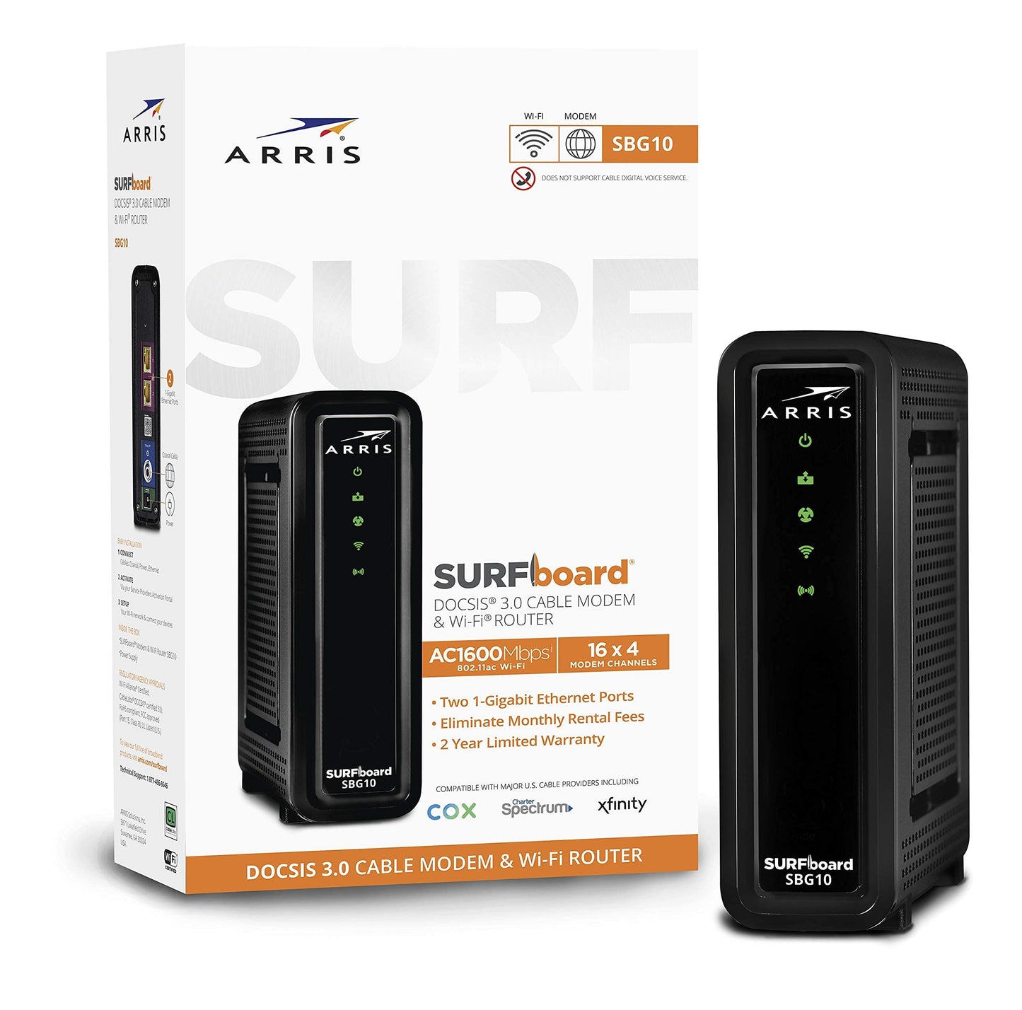 arris surfboard ac1600 dual band router with 16x4 docsis 3.0 cable modem black (Renewed) -Like New